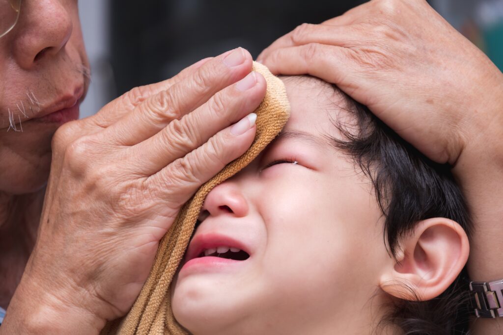 child is crying from pain