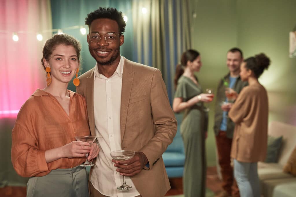 elegant young couple looking at camera 