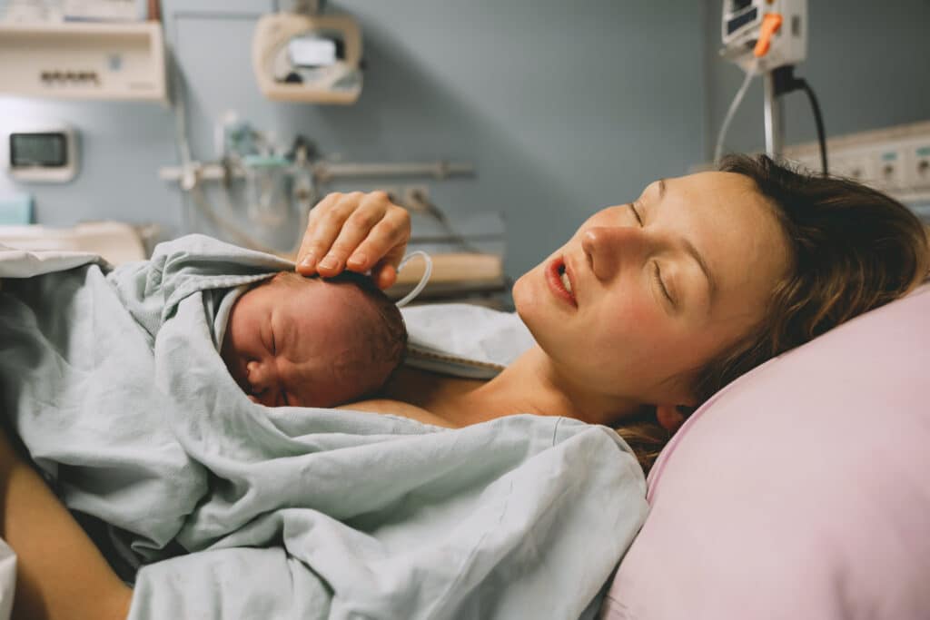 Mother and newborn baby at hospital