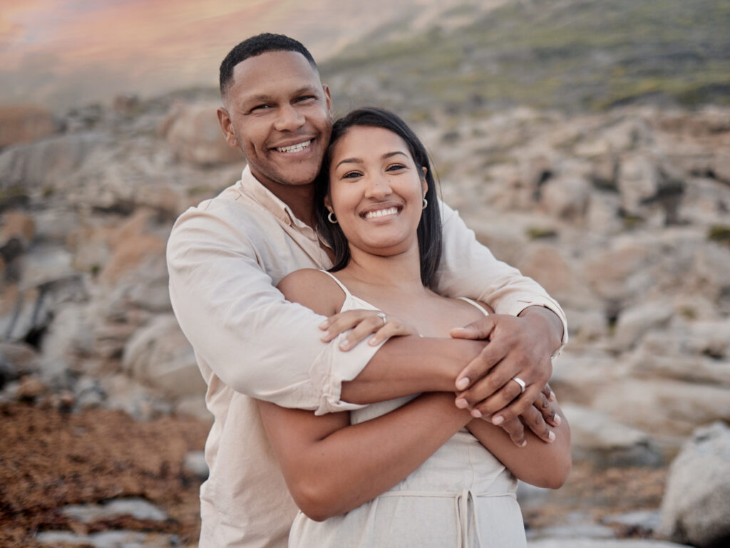  portrait of an young affectionate mixed race couple